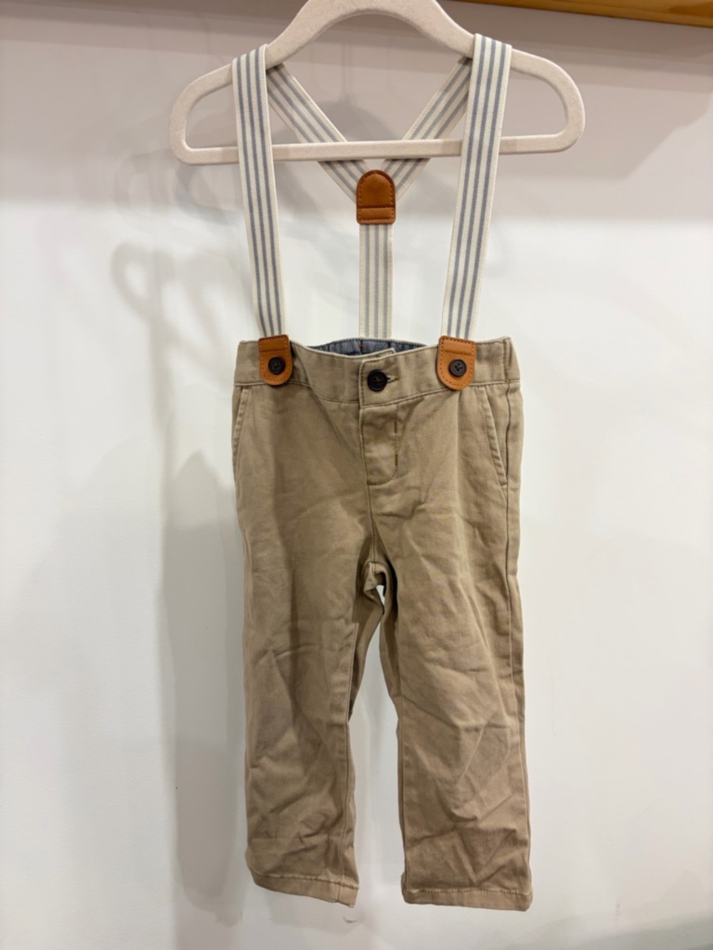 Gymboree Khaki Pants with Elastic Stripe Suspenders - 18-24m